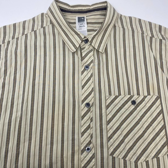 The North Face XL Beige Gold Short Sleeve Striped‎ Button Up Shirt - Picture 1 of 5
